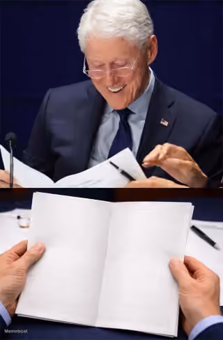 Bill Clinton Smiling at Documents Blank Template