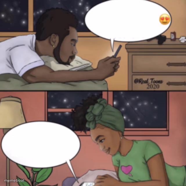 Black couple texting - meme generator image preview