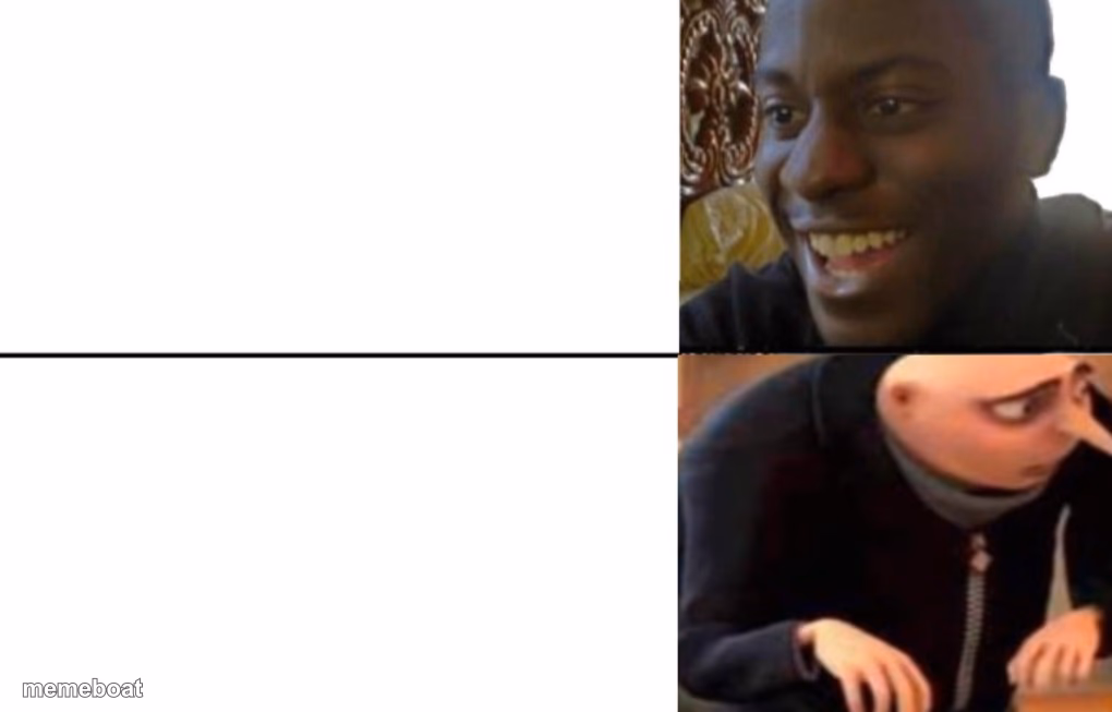 Black guy happy gru disappointed - meme generator image preview
