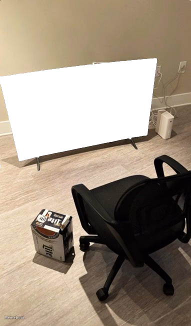 Blank Screen TV on Floor with Beer Case - meme generator image preview