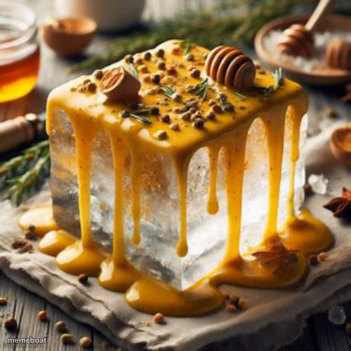 Block of ice covered in honey mustard - meme generator image preview