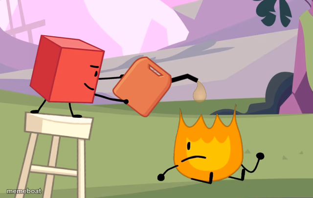 Blocky pouring gasoline on firey - meme generator image preview