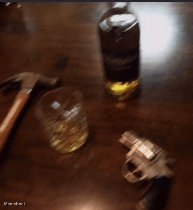 Blurry POV Gun and Alcohol on Table - meme generator image preview