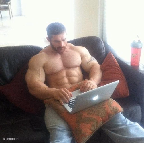 Buff Guy Typing on a Laptop - meme generator image preview