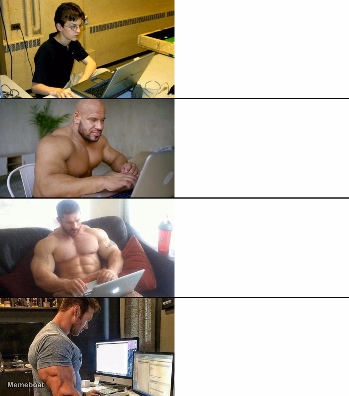 Buff Guys Help Out Nerdy Kid - meme generator image preview