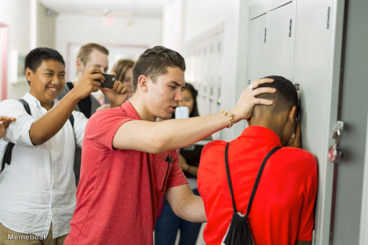 Bully Pinning Student Against Lockers - meme generator image preview