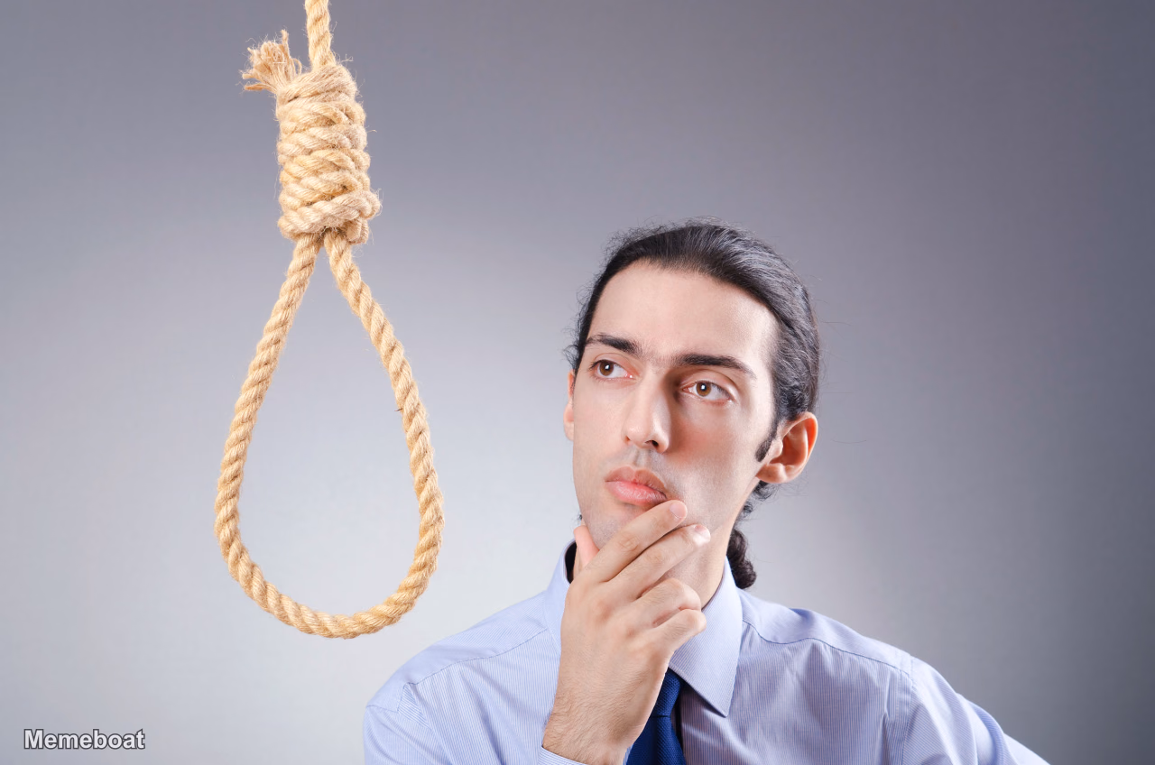Businessman Contemplating Noose - meme generator image preview