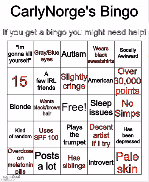 Personality Bingo Card - meme generator image preview