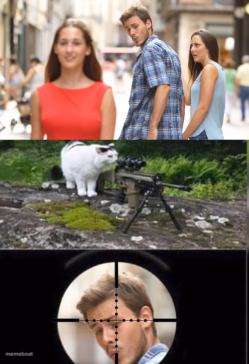 Cat Snipes Distracted Boyfriend - meme generator image preview