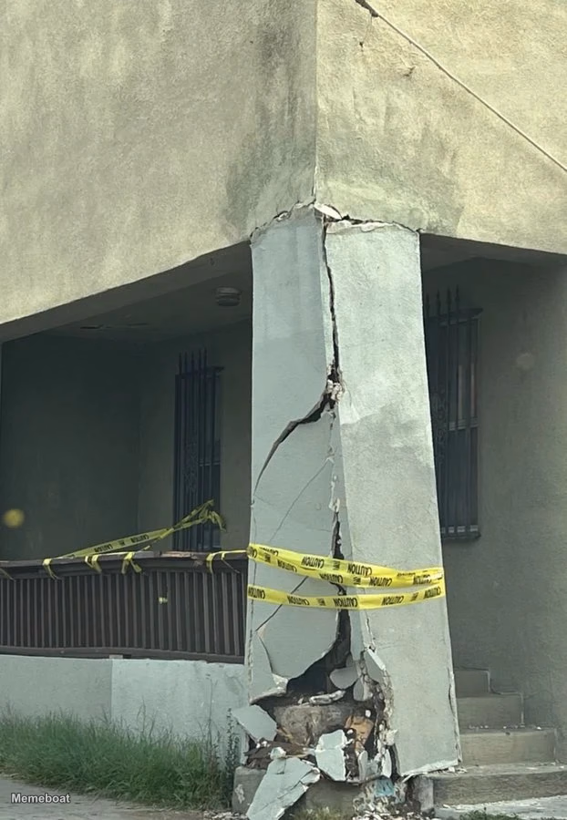 Caution Tape Fix on Building Pillar - meme generator image preview