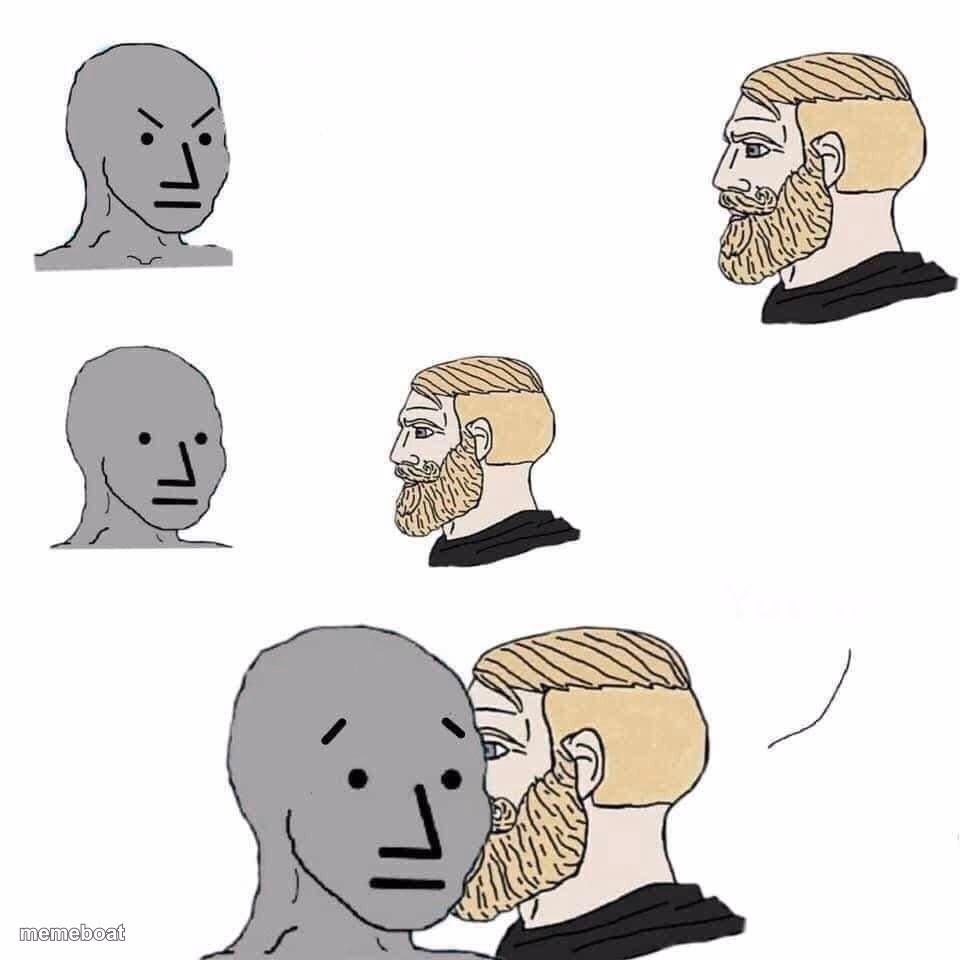 Chad approaching npc - meme generator image preview