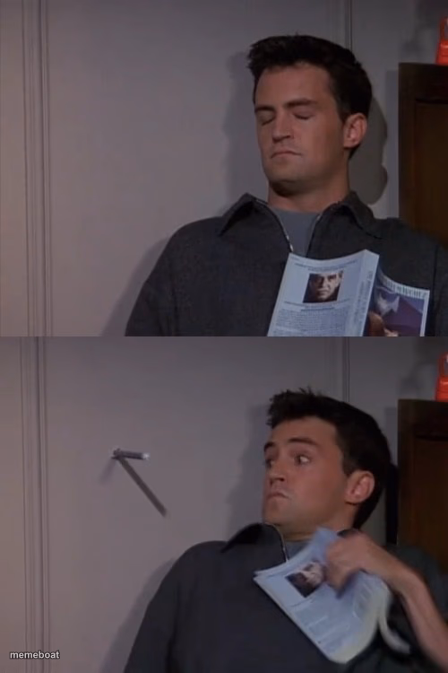Chandler startled by drill - meme generator image preview