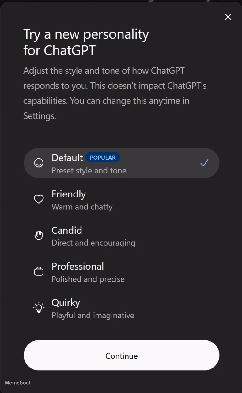 ChatGPT Personality - meme generator image preview