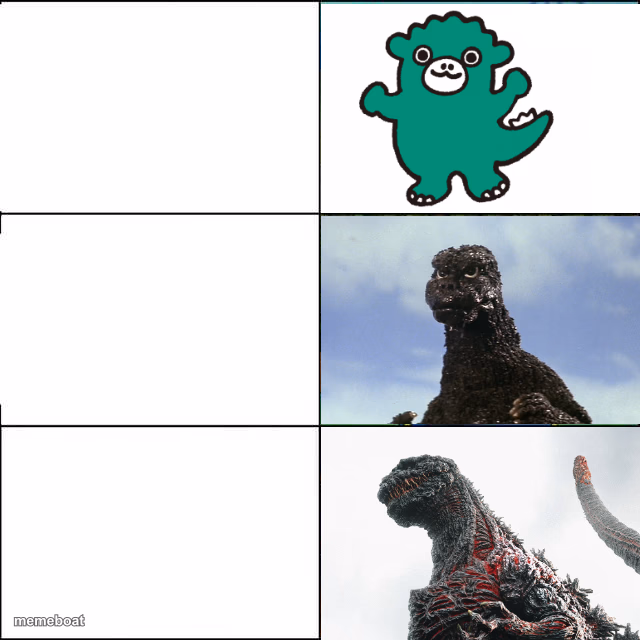 Chibi Godzilla vs Godzilla vs Shin Godzilla - meme generator image preview