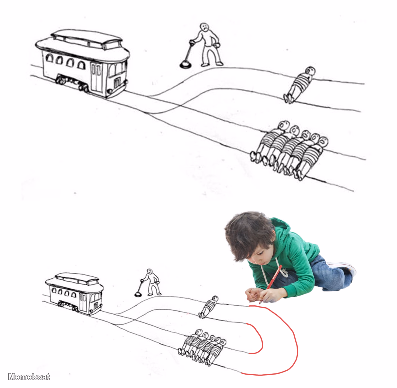 Child Solves Trolley Problem - meme generator image preview