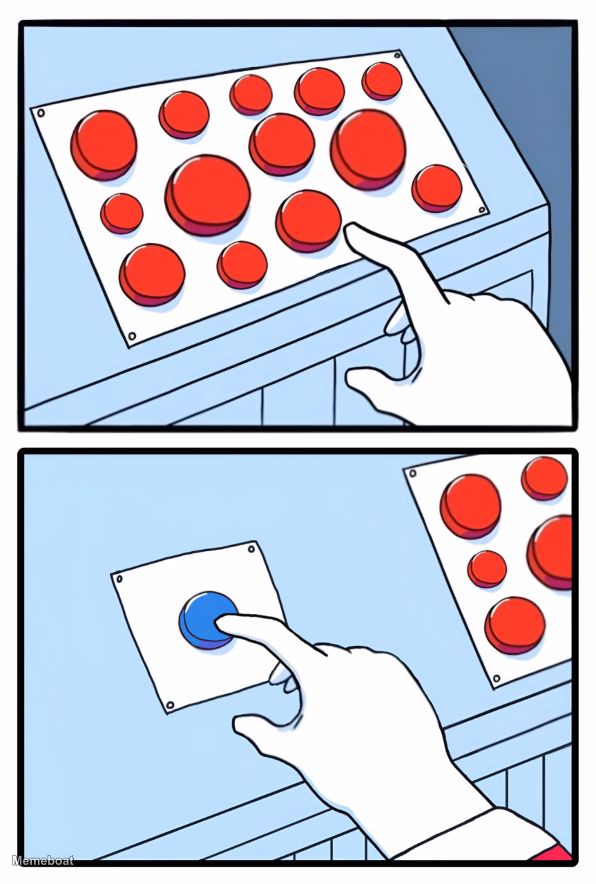 Choosing the Blue Button - meme generator image preview
