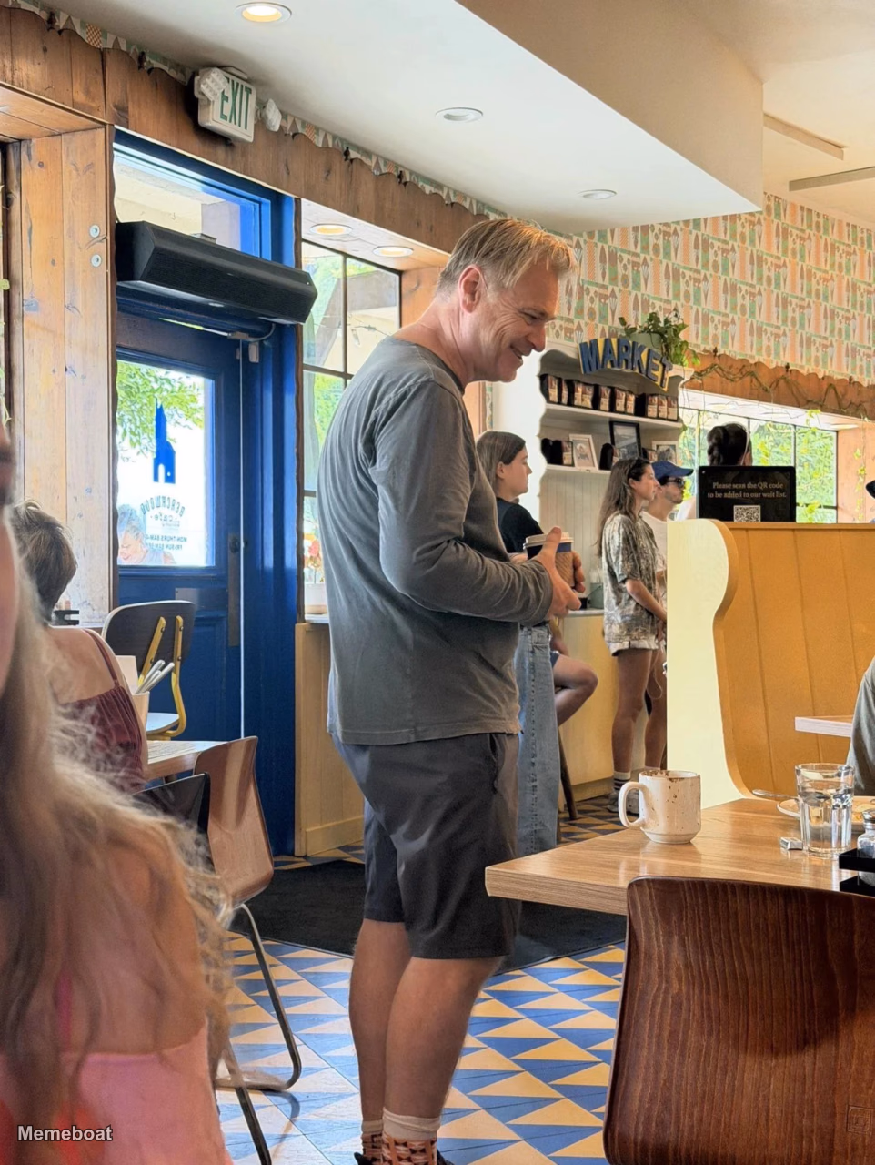 Christopher Nolan in casuals at beachwood cafe - meme generator image preview