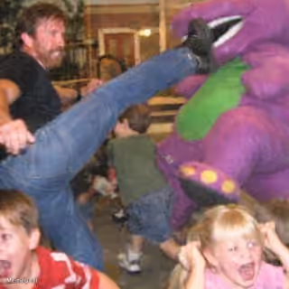 Chuck Norris Kicking Barney