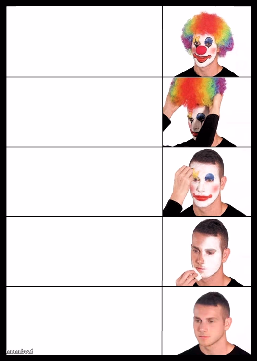 clown applying makeup reversed - 5 faces - meme generator image preview