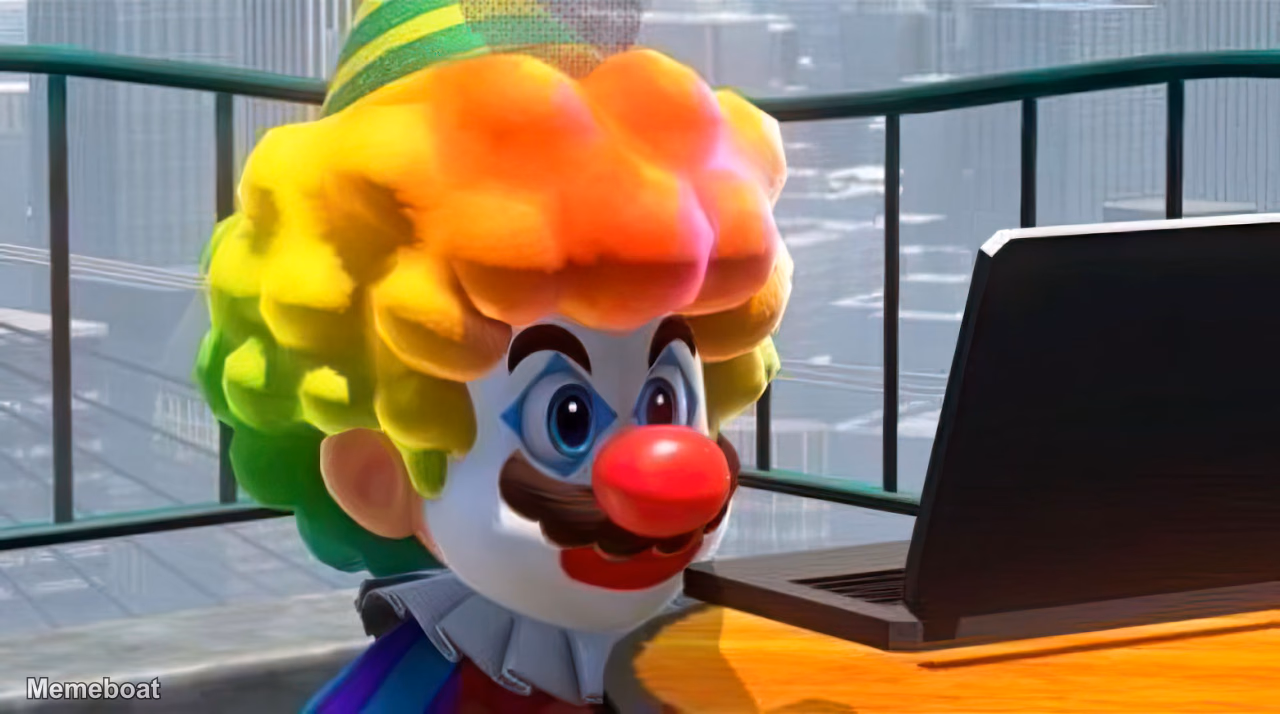 Clown Mario at Laptop - meme generator image preview