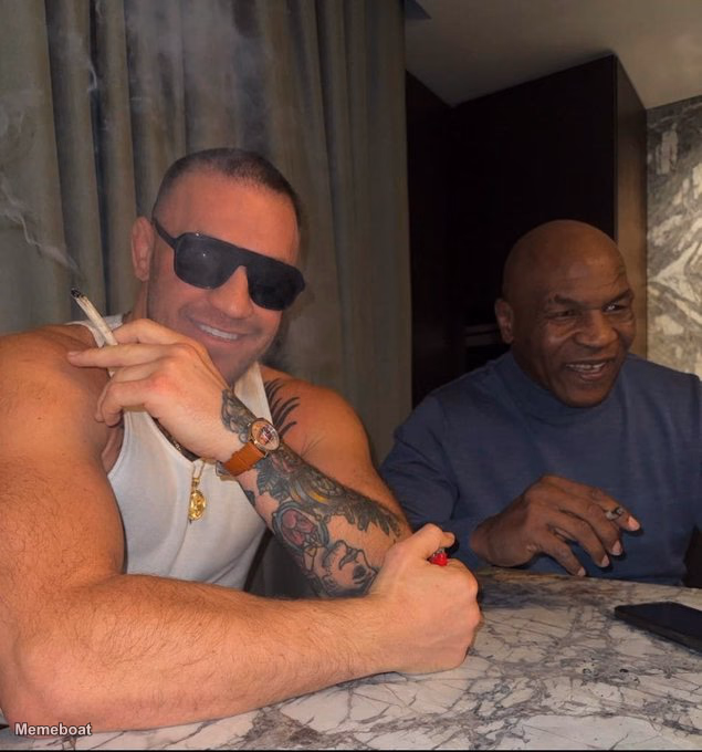 Conor Mcgregor and Mike Tyson Smoking - meme generator image preview