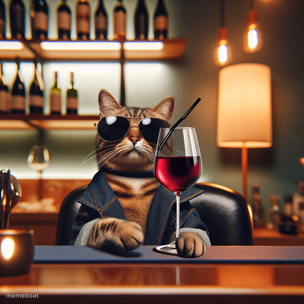 Cool cat drinking wine - meme generator image preview