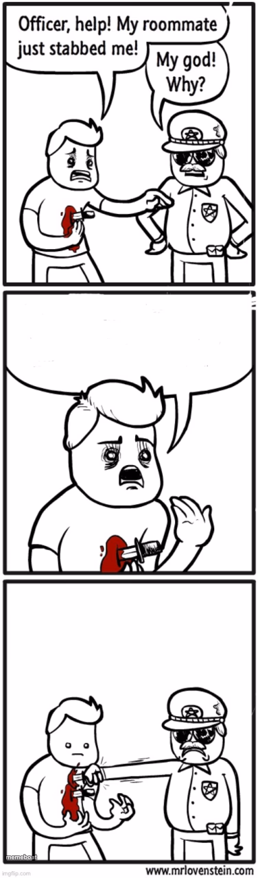 Cop stabs person comic - meme generator image preview