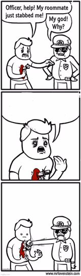 Cop stabs person comic