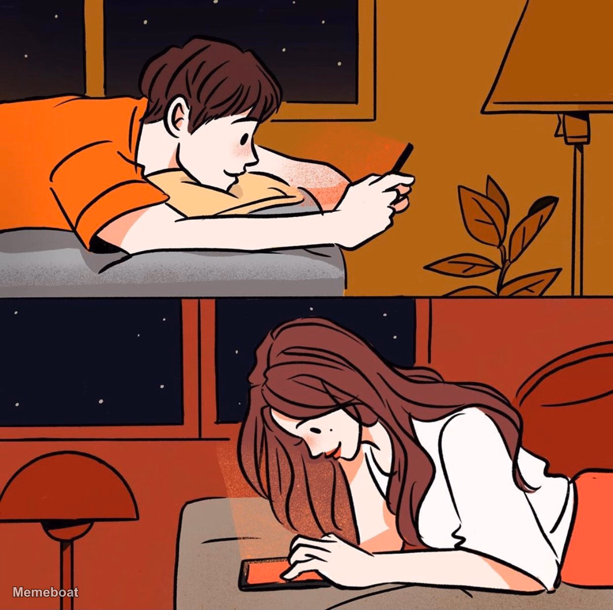 Couple Texting in Bed - meme generator image preview