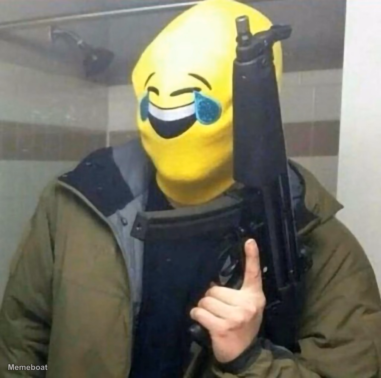 Crying Laughing Emoji Gunman - meme generator image preview