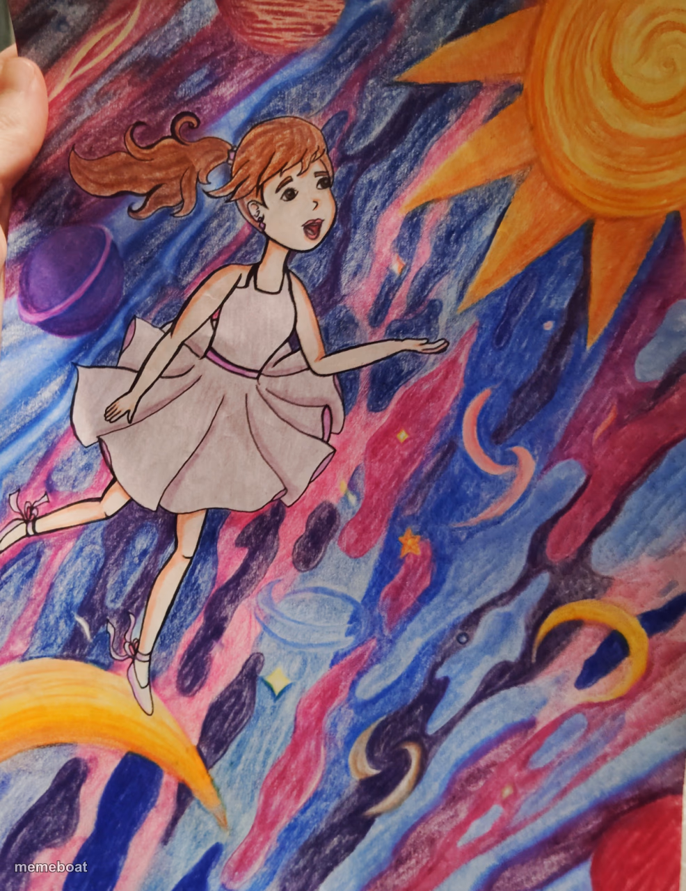 Dancing girl in space drawing - meme generator image preview