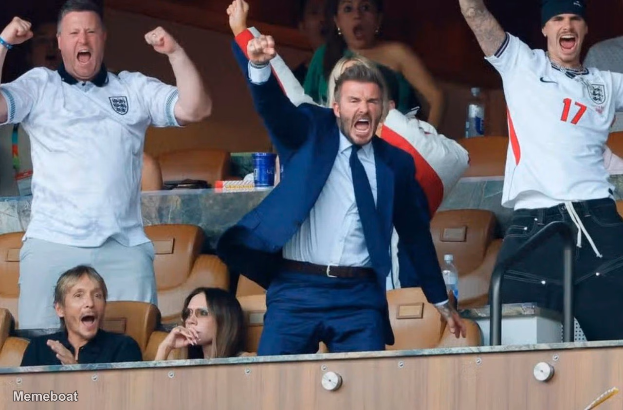 David Beckham Celebrating, Victoria Beckham Poker Face - meme generator image preview