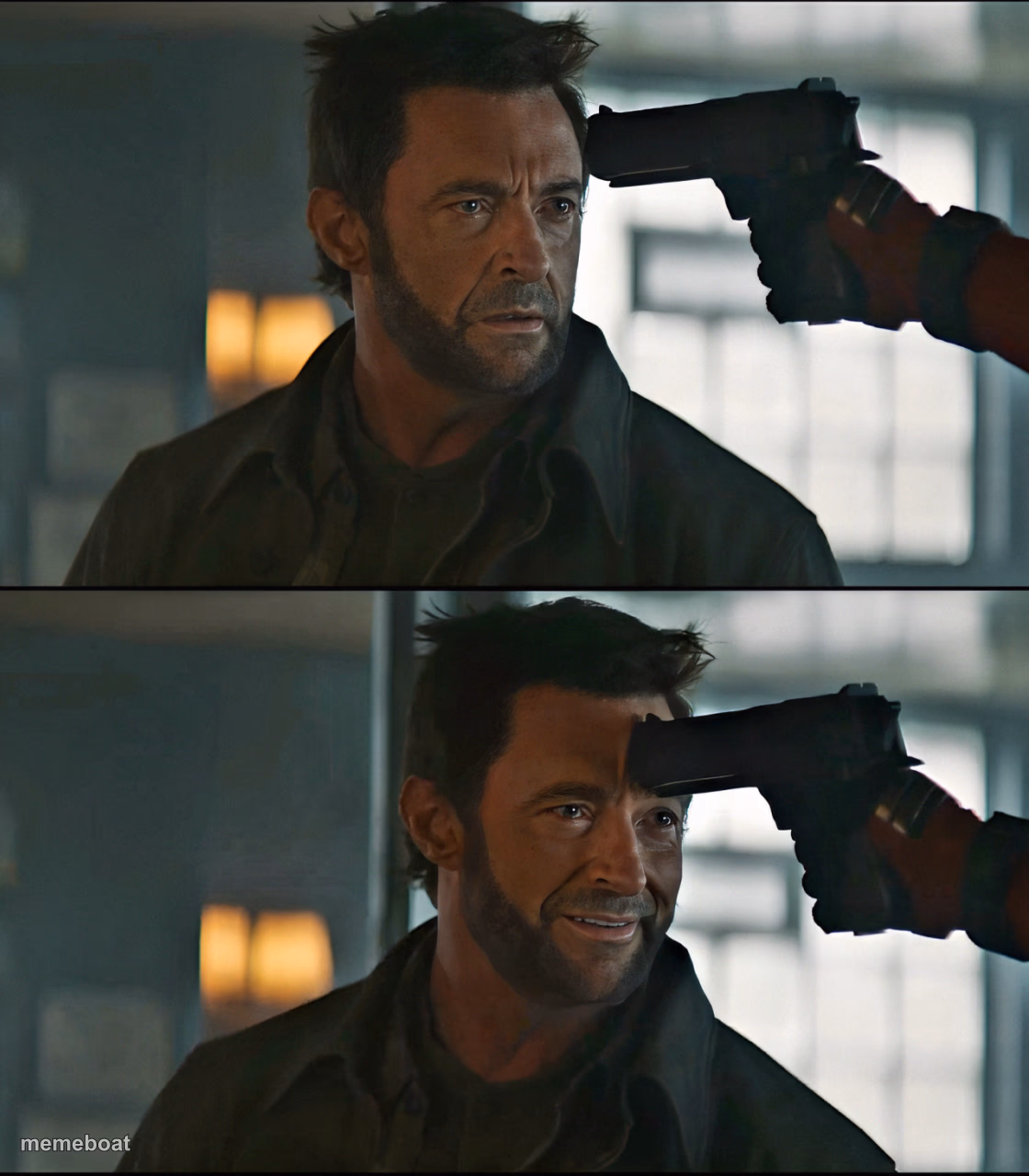 Deadpool threatening Logan - meme generator image preview