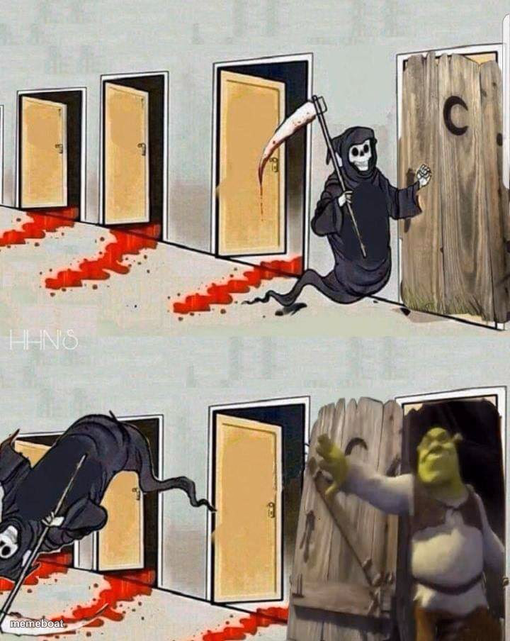 Death knocking on Shrek's Door - meme generator image preview