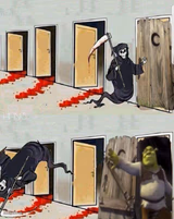Death knocking on Shrek's Door