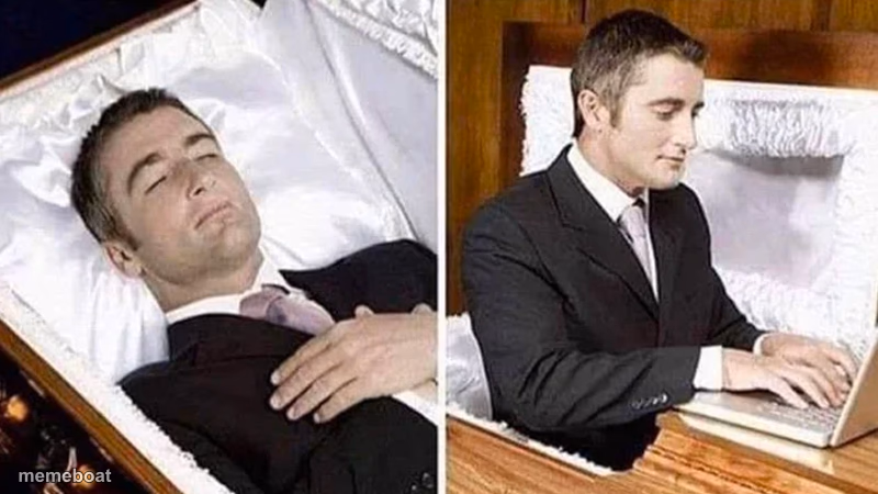deceased man going on his computer - meme generator image preview