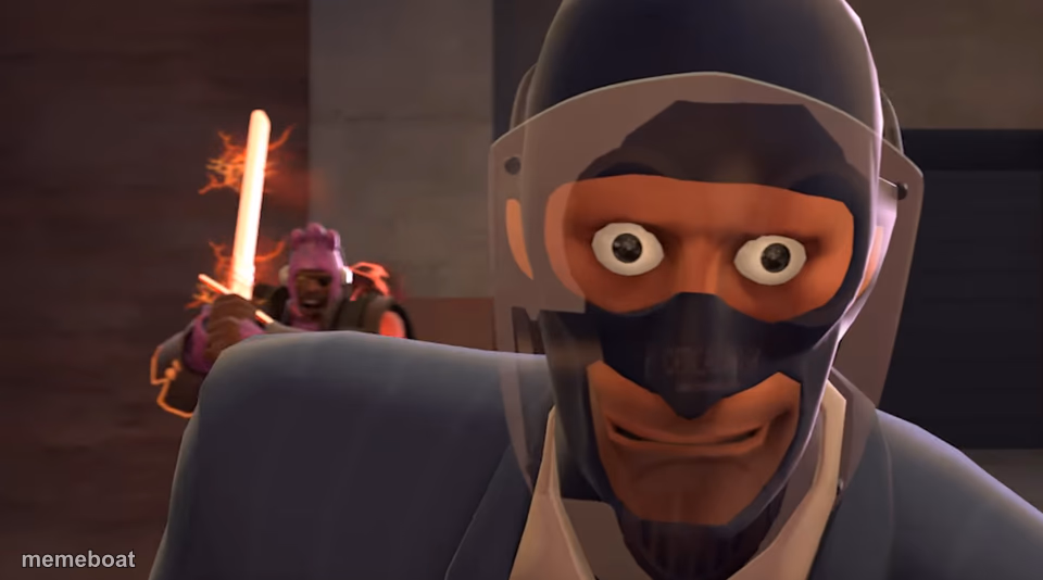 Demoknight Rushing Up to a Disguised Spy - meme generator image preview