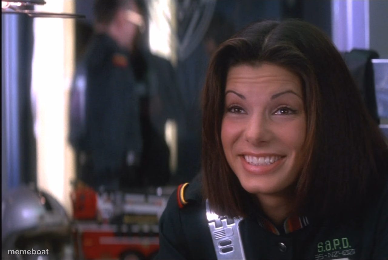Demolition Man Sandra Bullock goofy smile - meme generator image preview