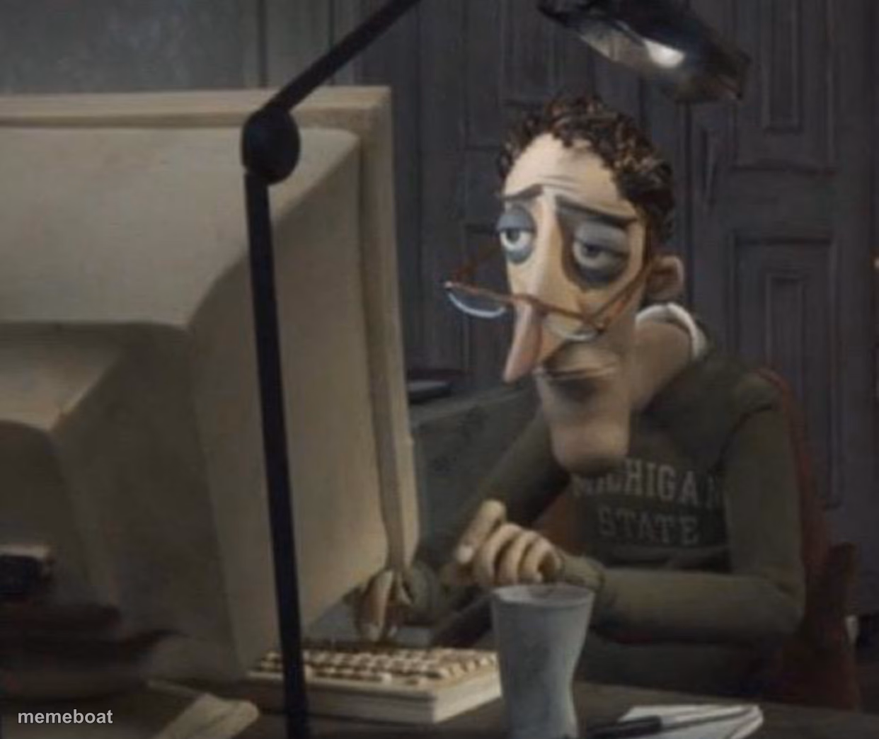 Depressed dad on computer - meme generator image preview
