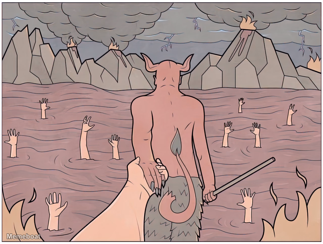 Devil in Hell with Reaching Hands - meme generator image preview
