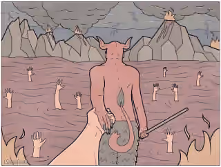Devil in Hell with Reaching Hands