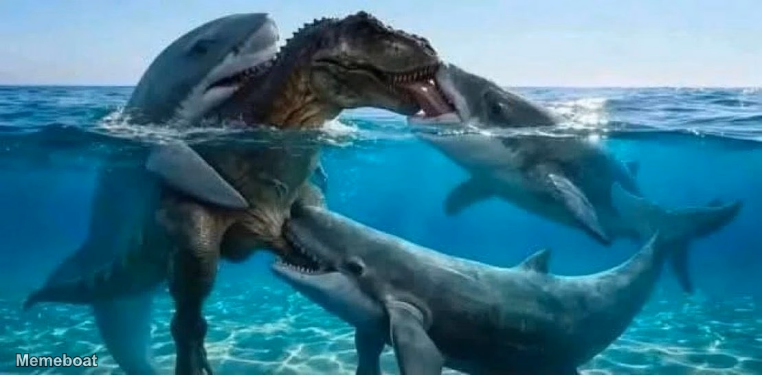Dinosaur making out with Sharks - meme generator image preview