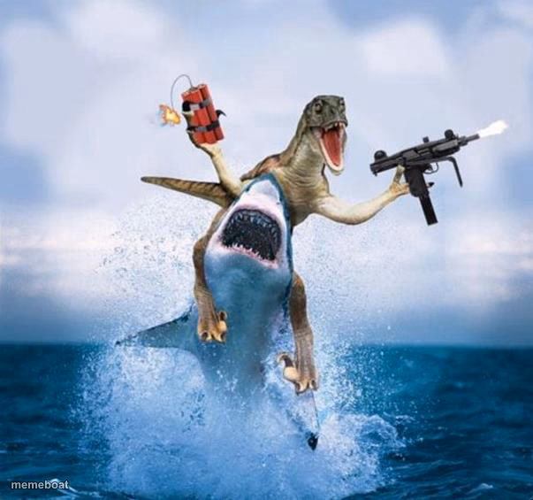 Dinosaur Riding Shark - meme generator image preview