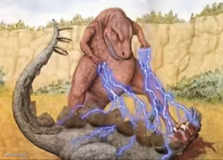 Dinosaur Zapping Stegosaurus with Lightning