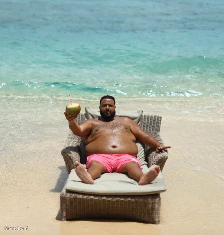 Dj Khaled Relaxing Beach Coconut Cigar - meme generator image preview