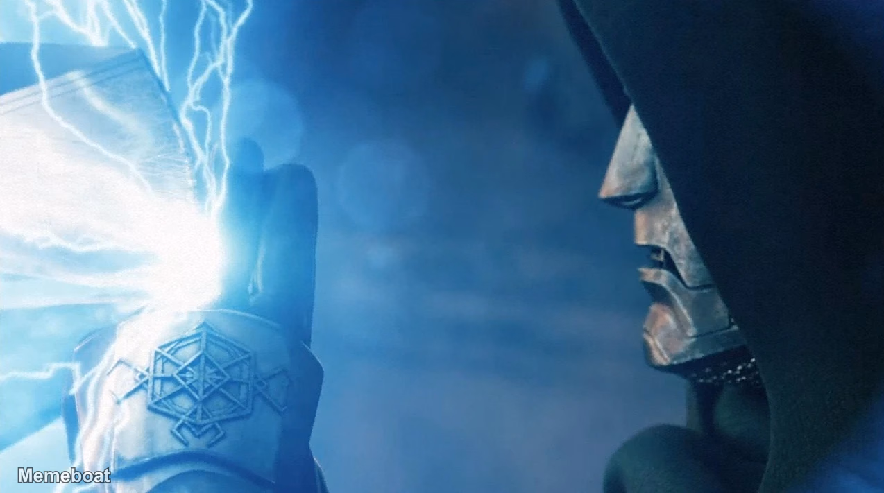 Doctor Doom Blocking Thor's Stormbreaker - 'Avengers: Doomsday' - meme generator image preview
