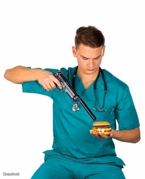 Doctor Aiming Gun At Burger - meme generator image preview