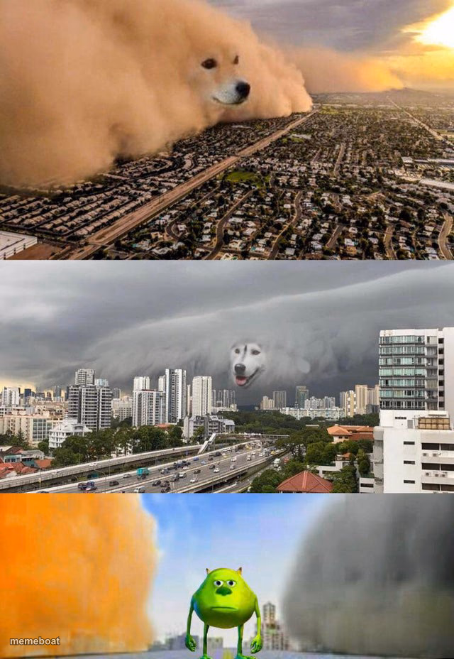Dog Cloud Fight Stuck in Middle - meme generator image preview