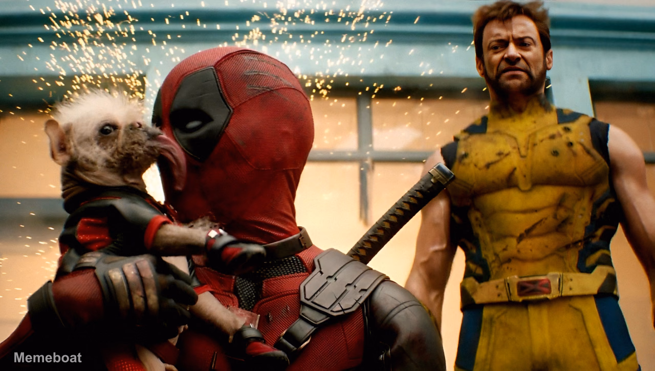 Dogpool Kisses Deadpool While Wolverine Watches - meme generator image preview
