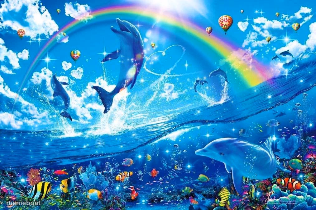dolphin jumping with rainbow - meme generator image preview